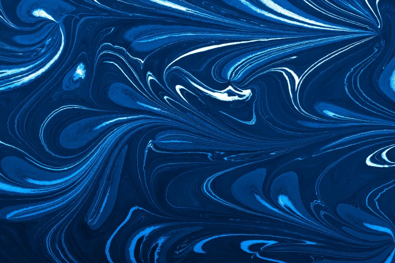 a blue painting with large waves and a swirly pattern