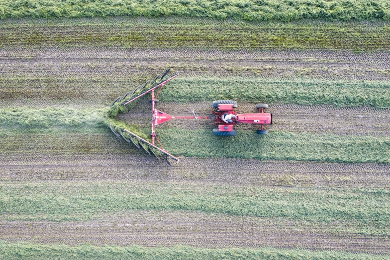 tractor tilling a field near a corn field