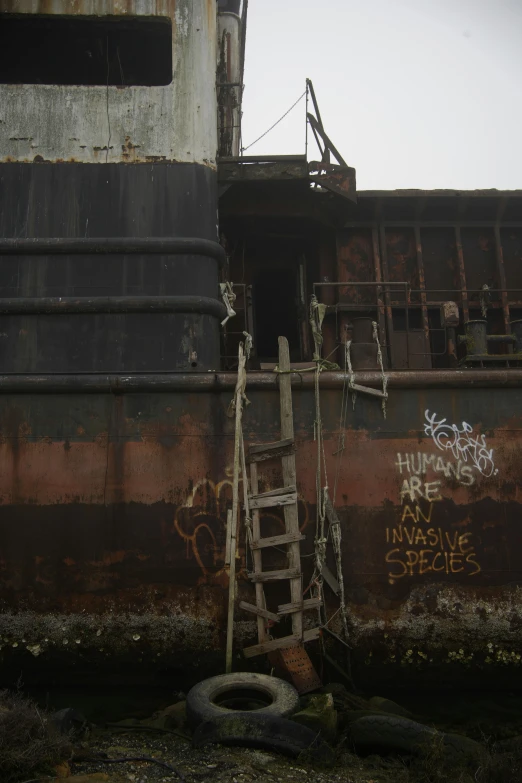 an old ship that has been destroyed and is being refurbished