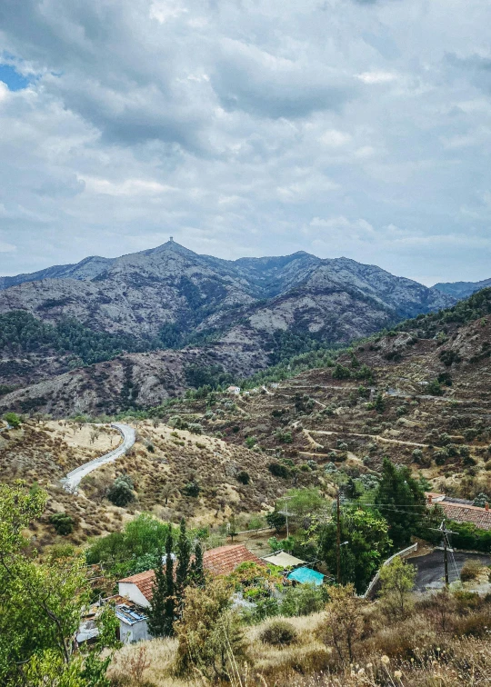 the mountains and valley are seen in the distance