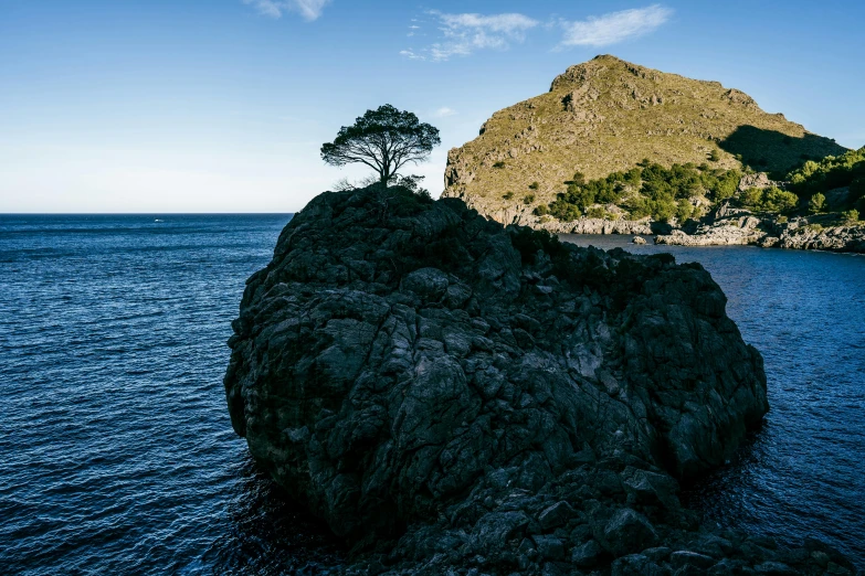 an island and the sky with a single tree on it