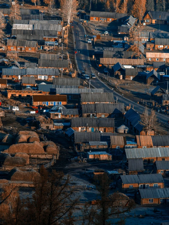 there is a city in the picture and it appears to be an aerial view