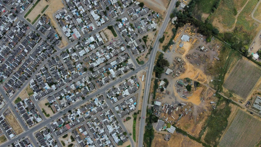 aerial pograph of homes and buildings in rural area