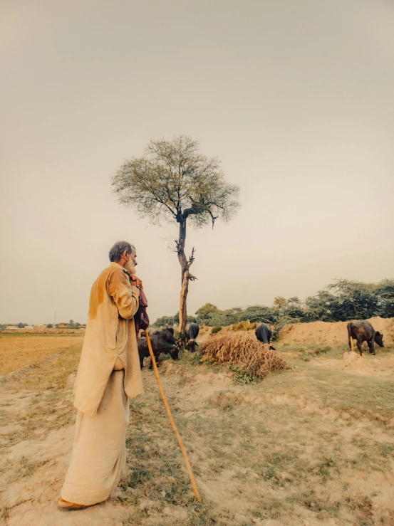 a man in a robe is standing outside