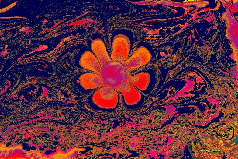 a digital image of a purple flower in red