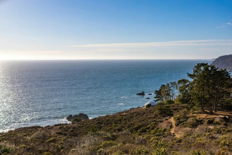 there is a view from the cliff next to the beach