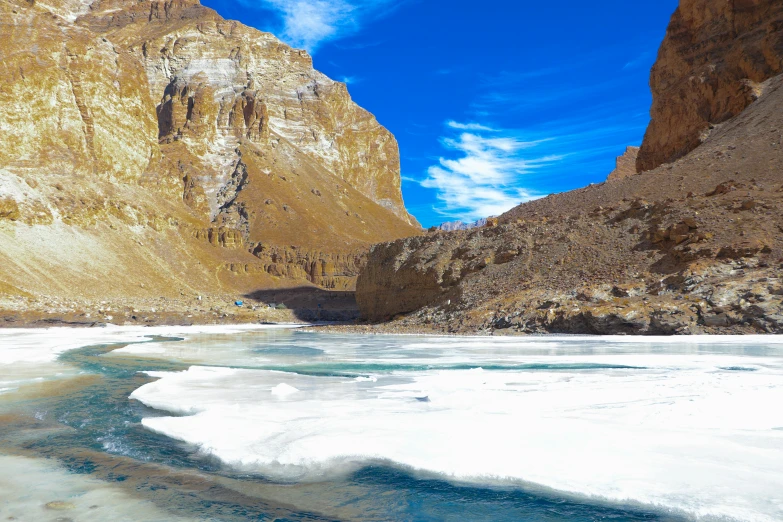 a stream of ice flows down a mountain