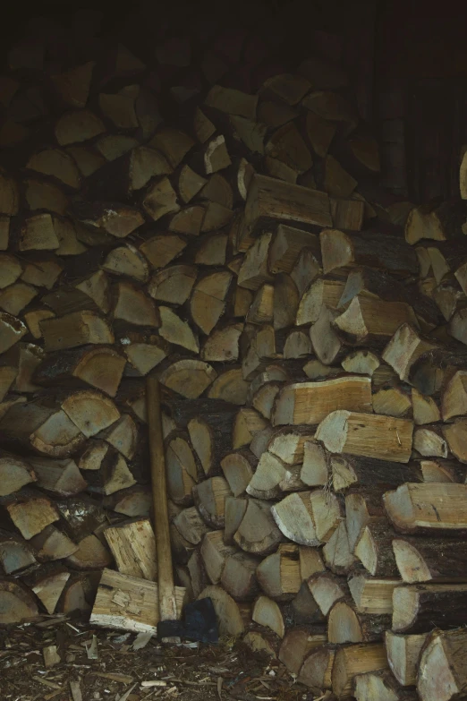 the wall has wooden logs all over it