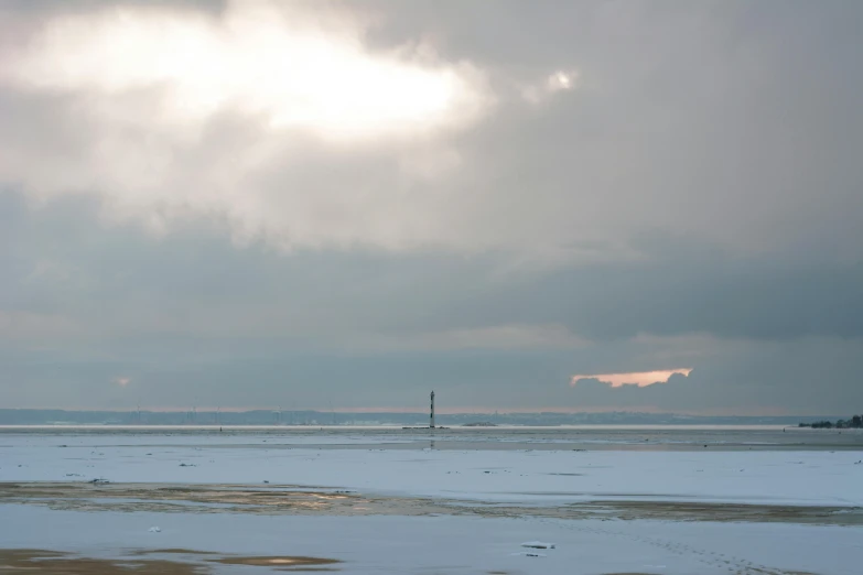 a cloudy day with clouds and water at the shore