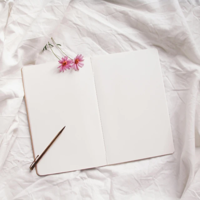 a book with an open page and a pair of scissors