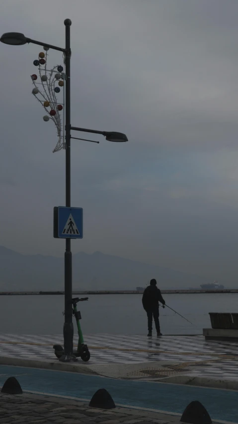 a man is walking his dogs in the rain