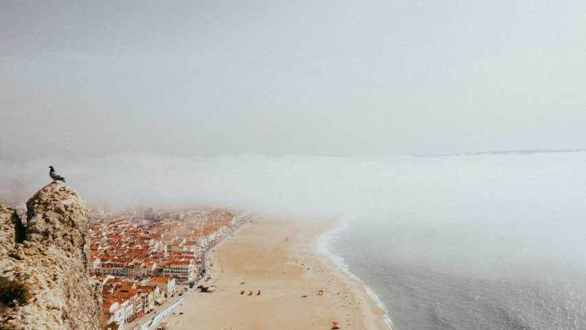 a long stretch of beach next to a cliff on top of it