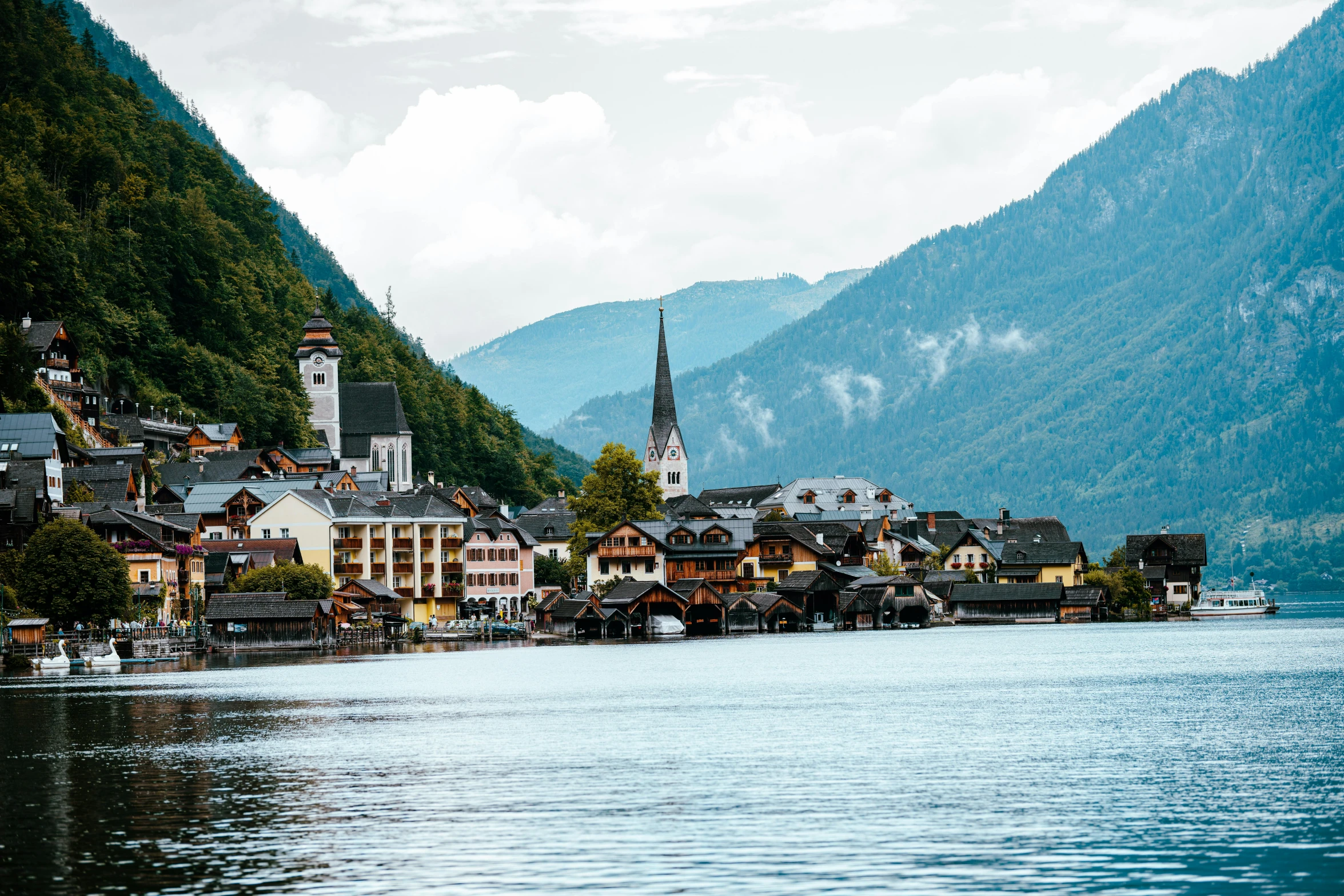 a town with some buildings by the water