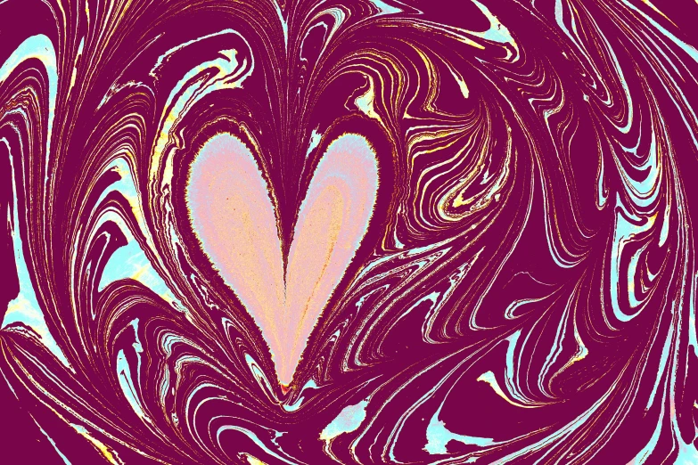 a pink heart and some swirls on a red background