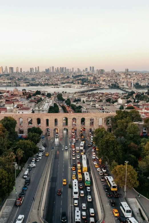 a city with a highway and lots of traffic