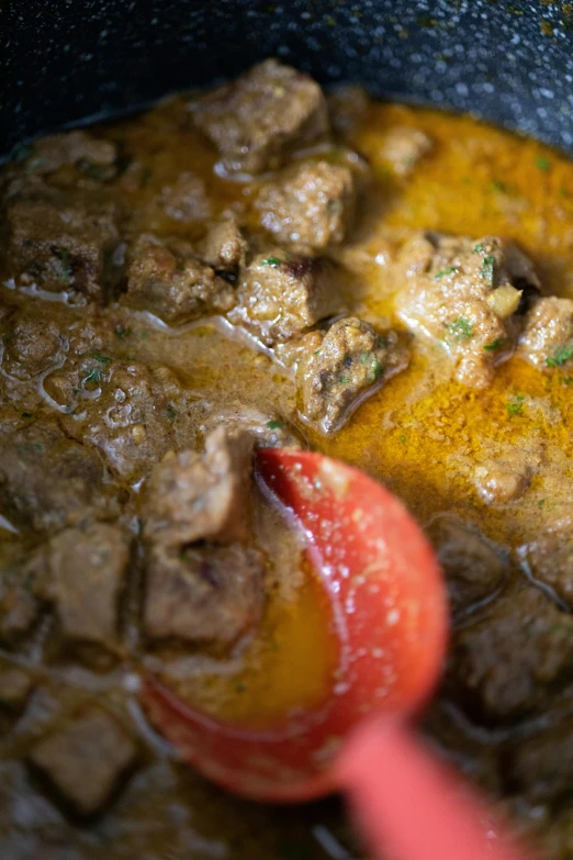 meaty and stew being cooked in a slow cooker