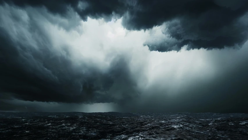 a large cloudy sky above some very big water