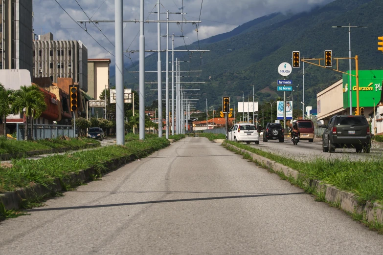 a street that is lined with traffic signals