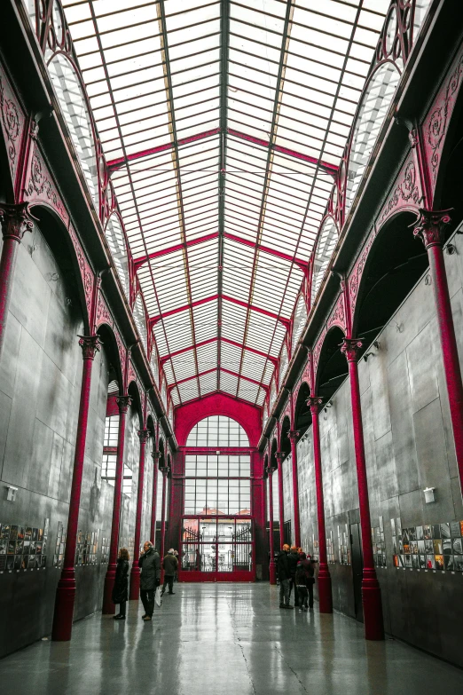 a red - and - white pograph of a train station