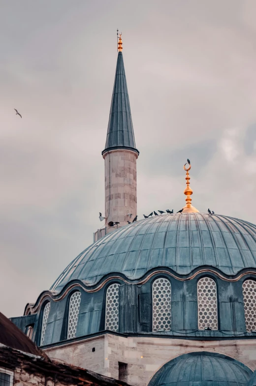 a bird is sitting atop a large church