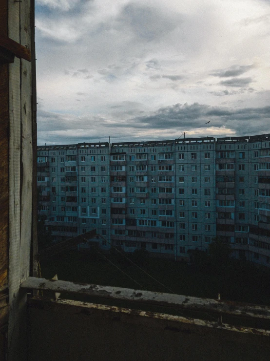 a view from inside a high rise window