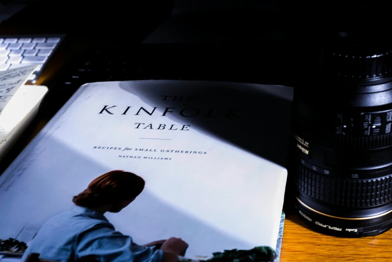 a po of the book, the king book table, with a camera in front of it