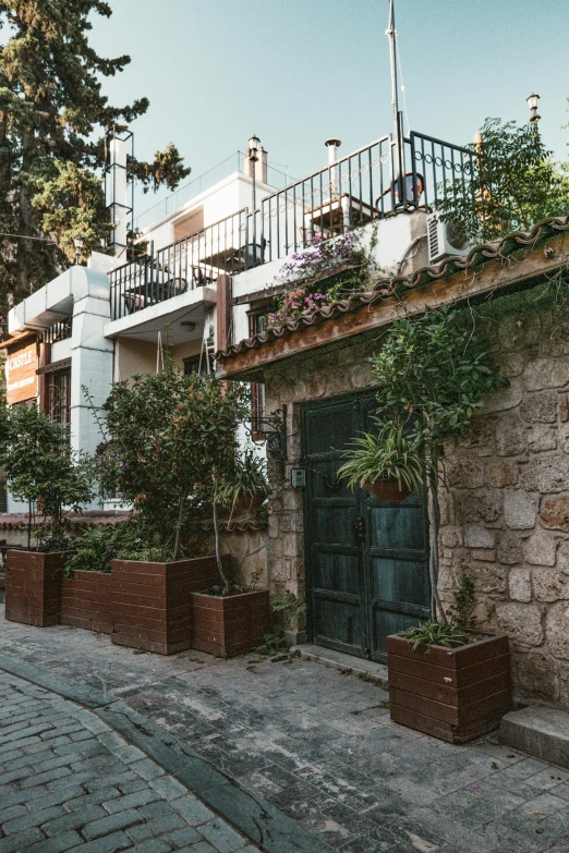 an old building with some windows and a balcony