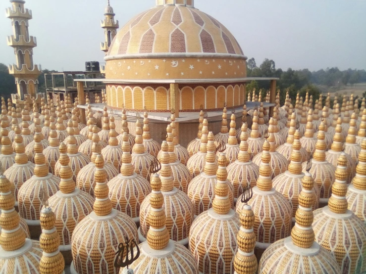 an aerial view of a building that has lots of dome shaped structures