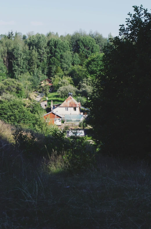 a large house is surrounded by trees on the hillside