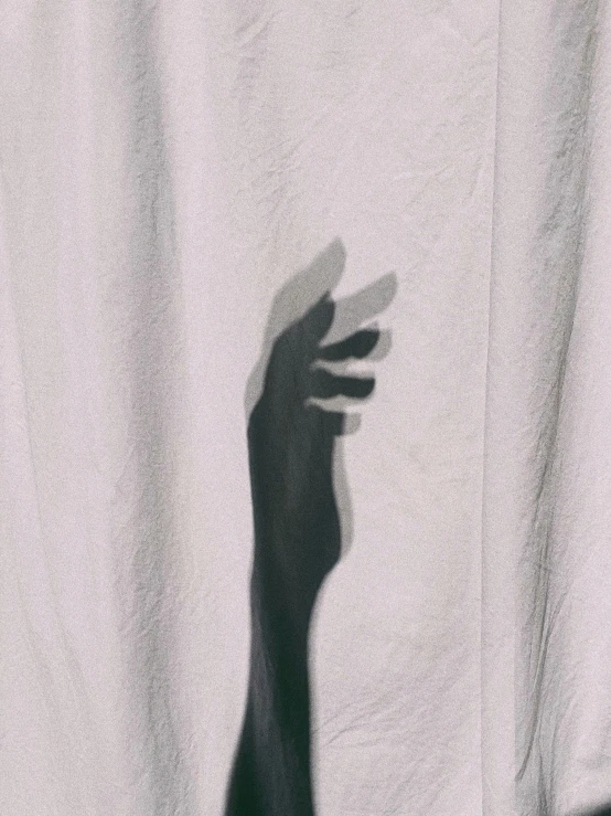 someone's shadow on the curtain of a hand