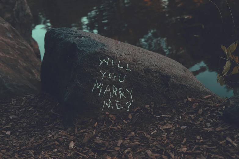 a rock that has a writing on it