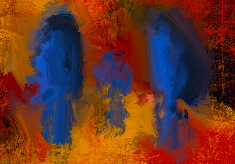 an abstract painting of blue and orange colors