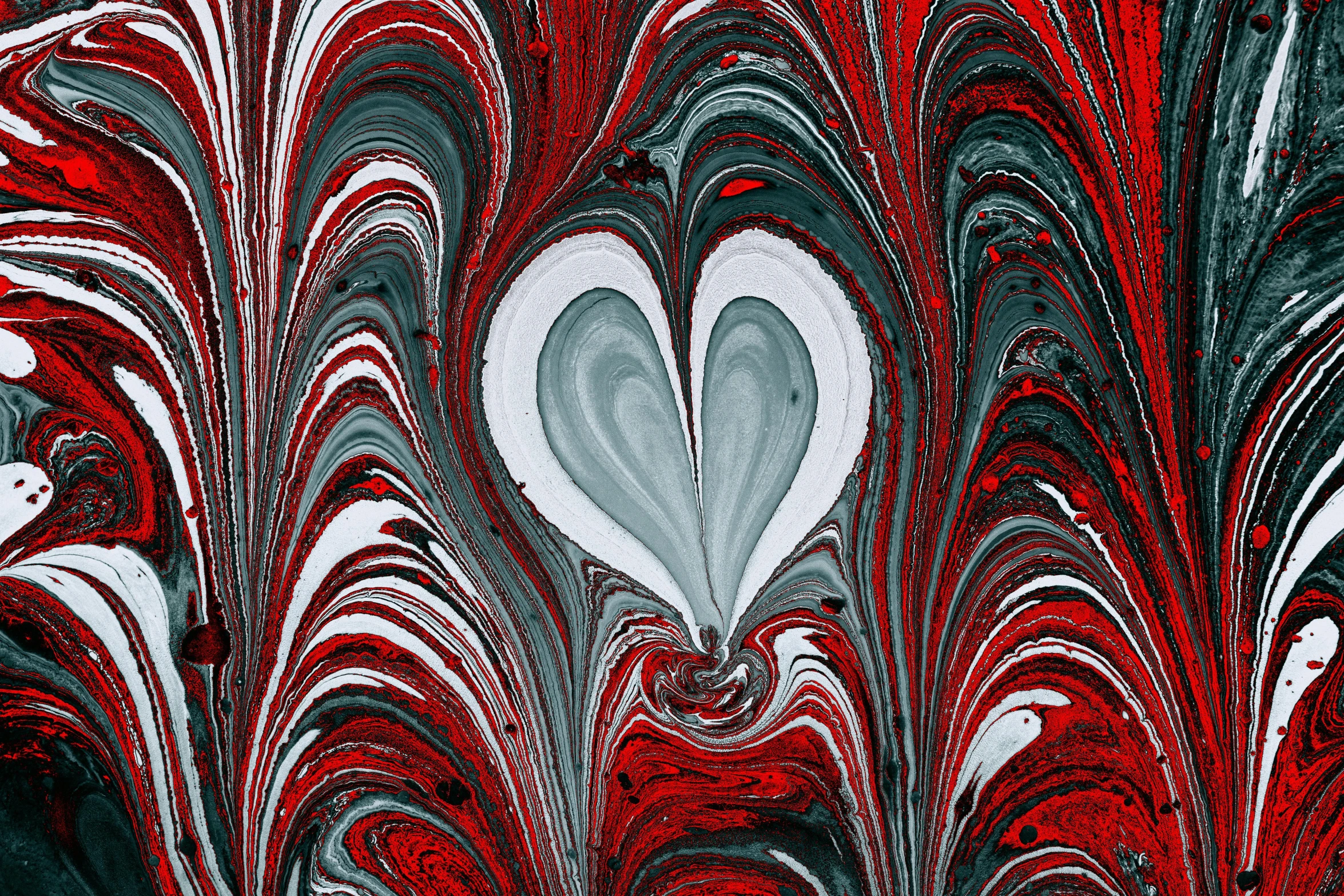 hearts on red and black with a large wave pattern