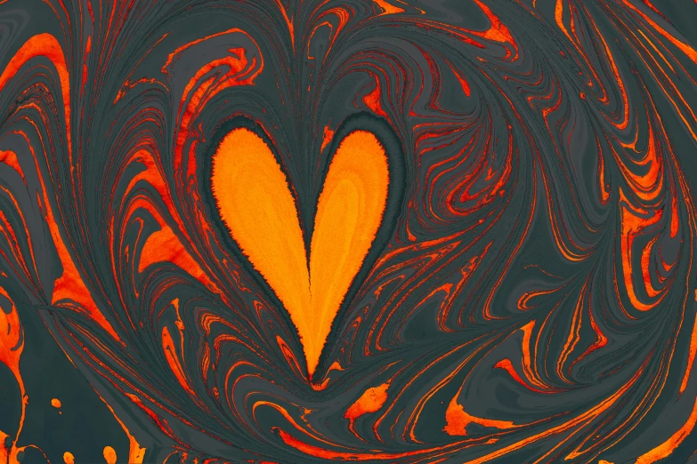 an orange heart on a black background is shown