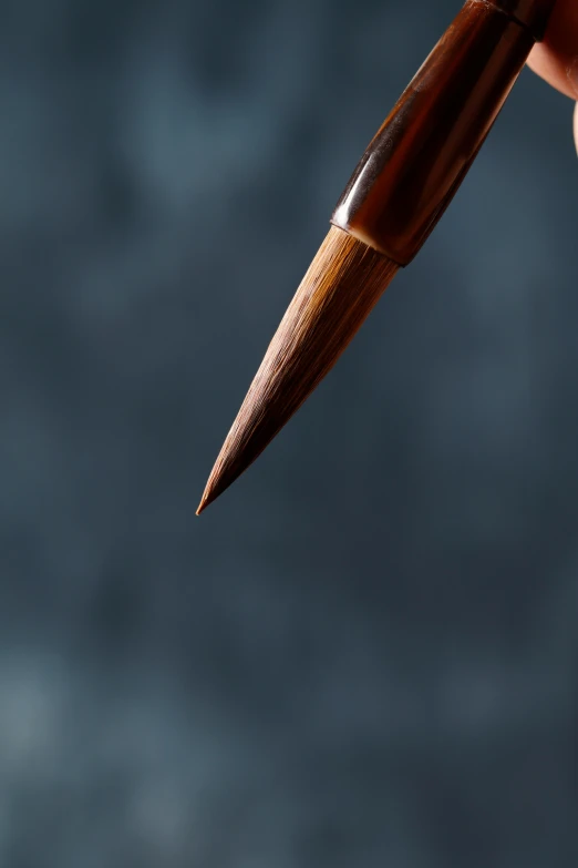 a person holding a pen up to the side of their head