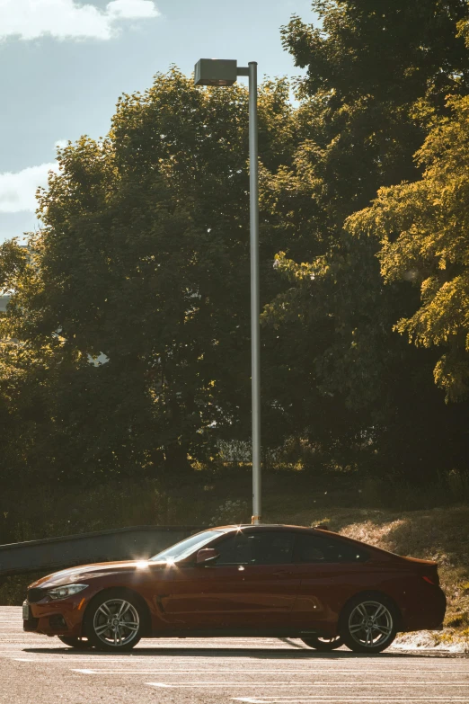 a brown car parked along the side of a road