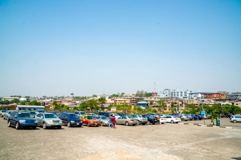 there is a parking lot full of parked cars