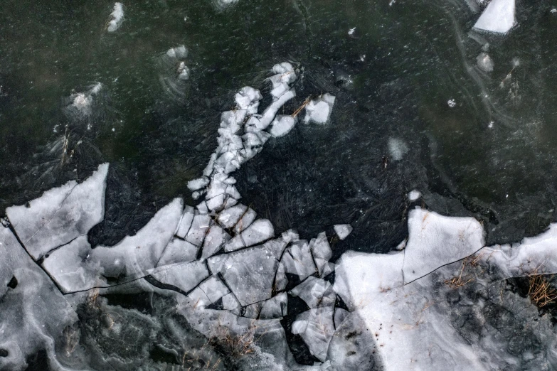 the view from space shows melting ice on land