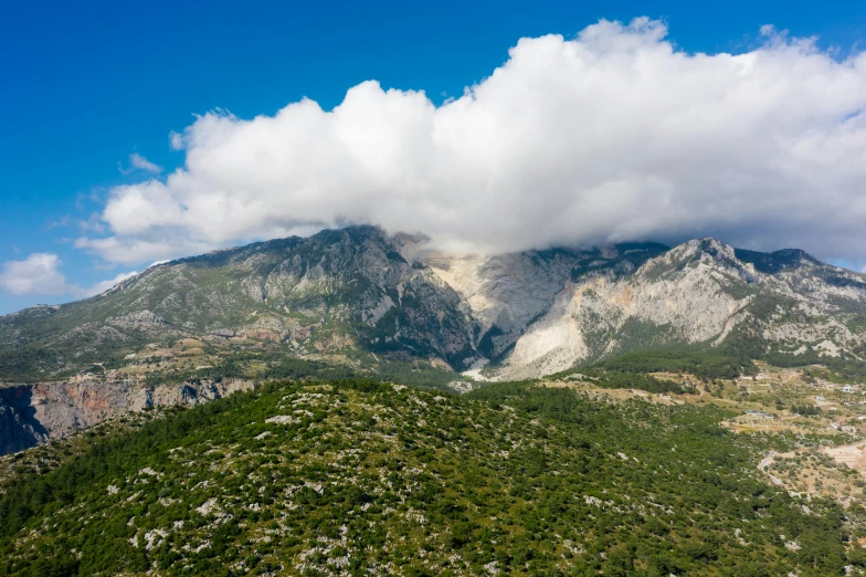 some very pretty mountains with a very big cloud