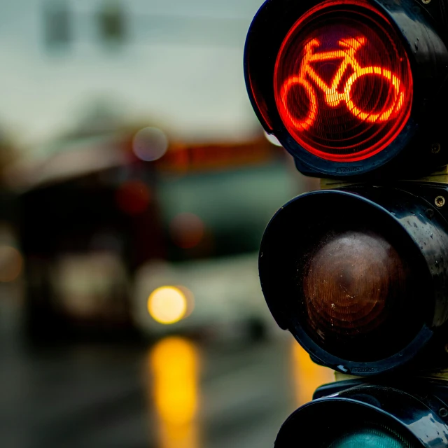 a traffic light with a bicycle on it