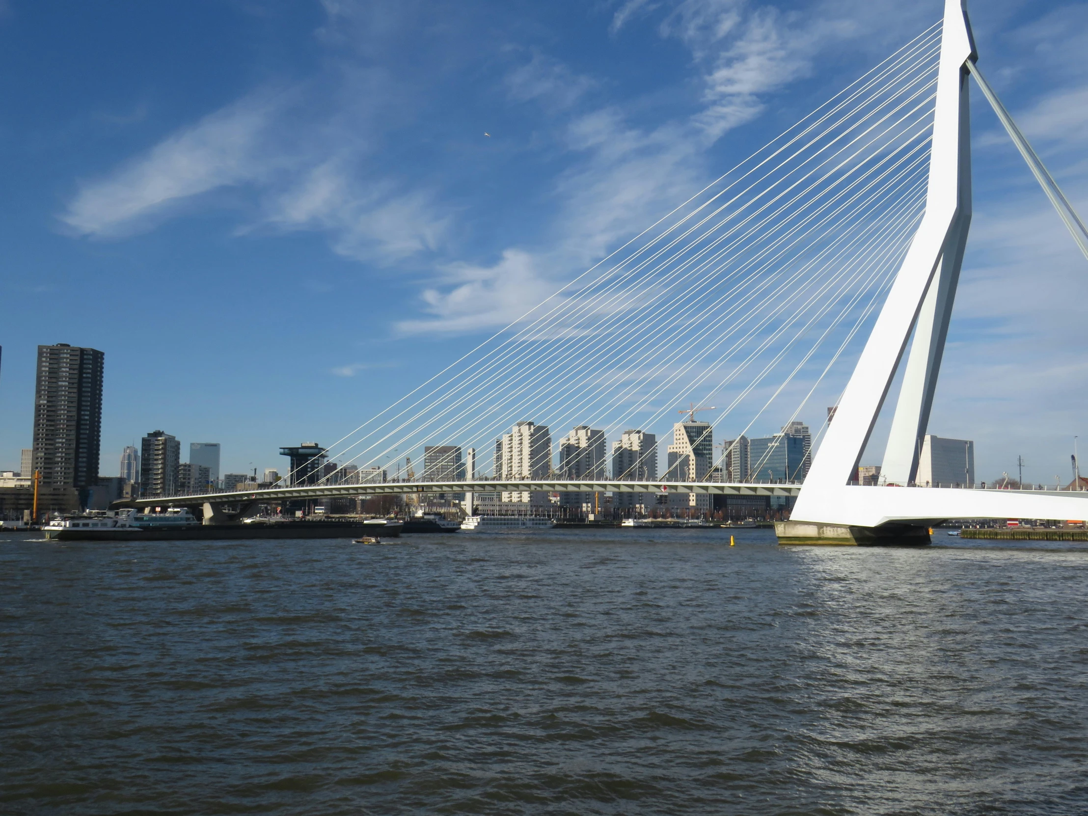 boats are on the water by a bridge