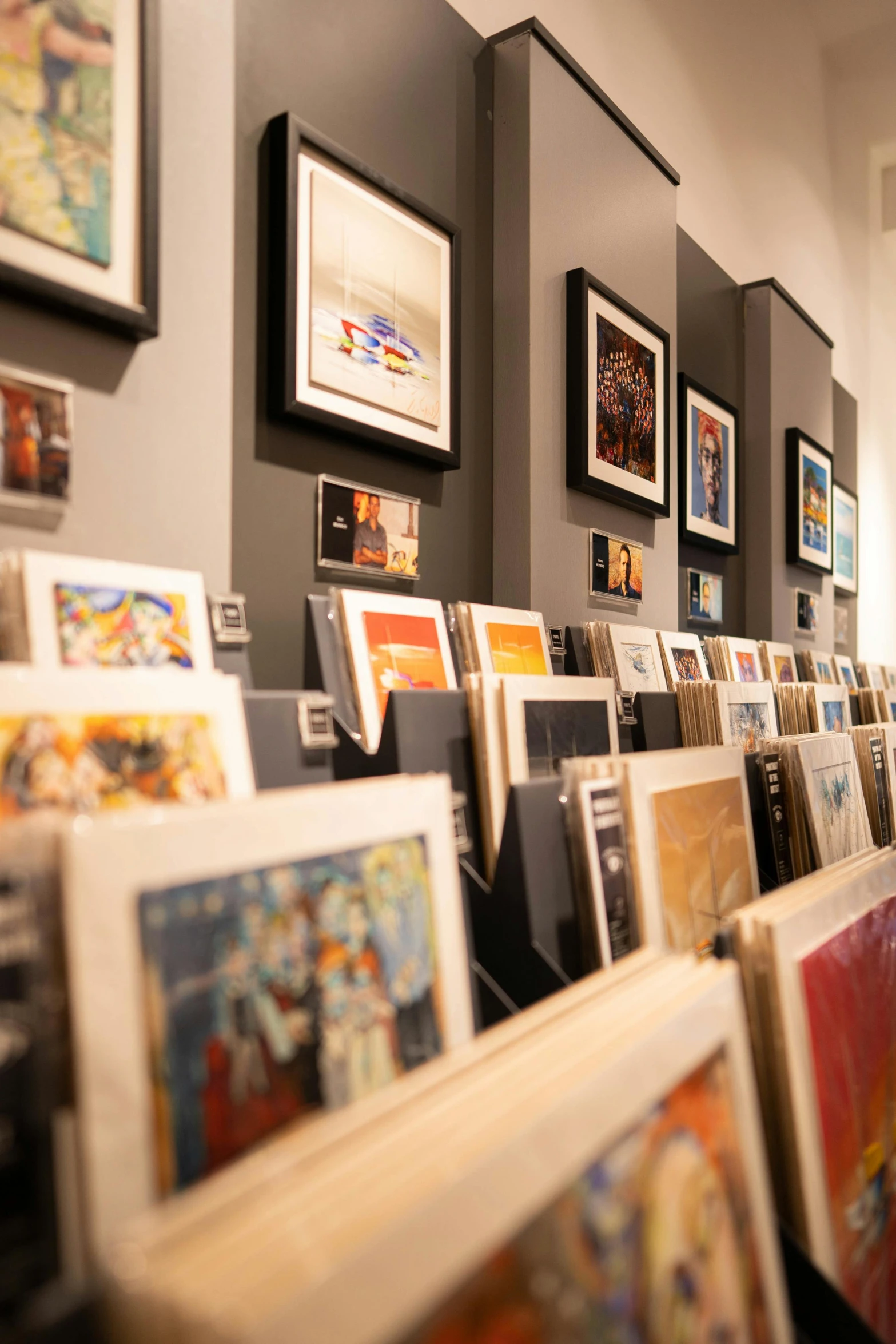 various frames on display on the wall