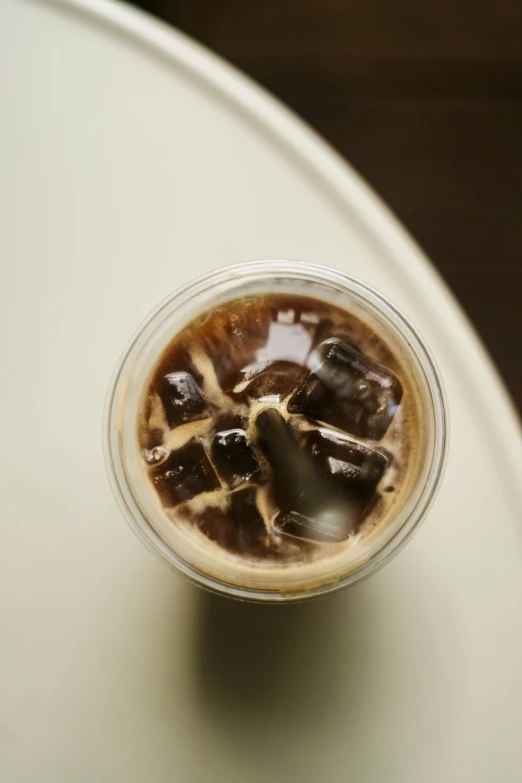 a s of iced chocolate soda in a glass