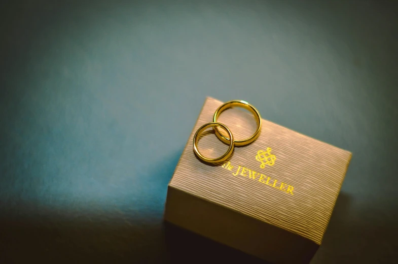 a wedding ring sitting on top of a box