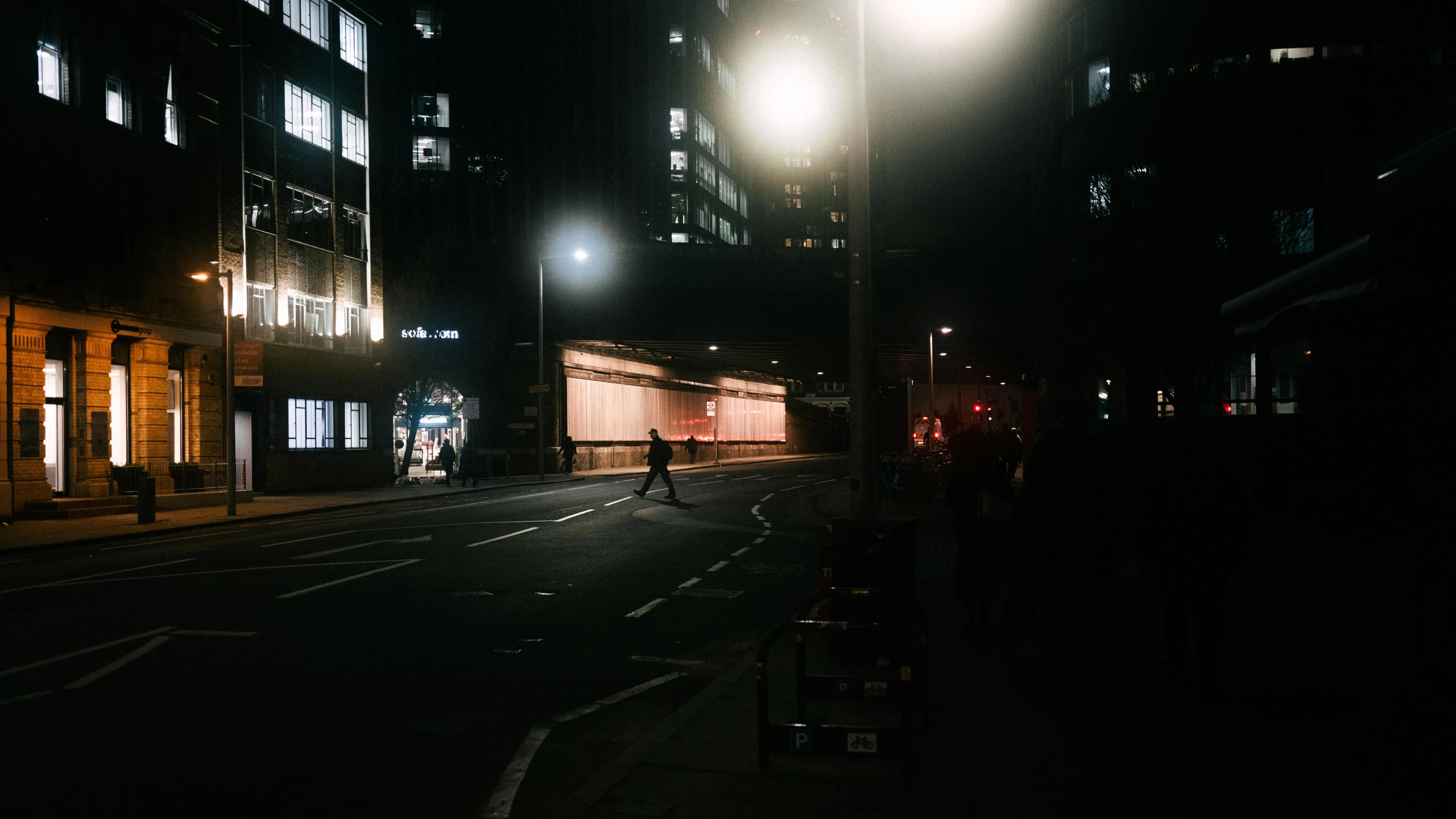 street lights are lit up on the streets