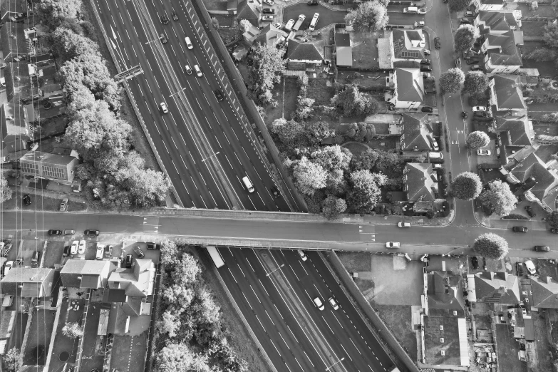 an aerial view of traffic at a busy intersection