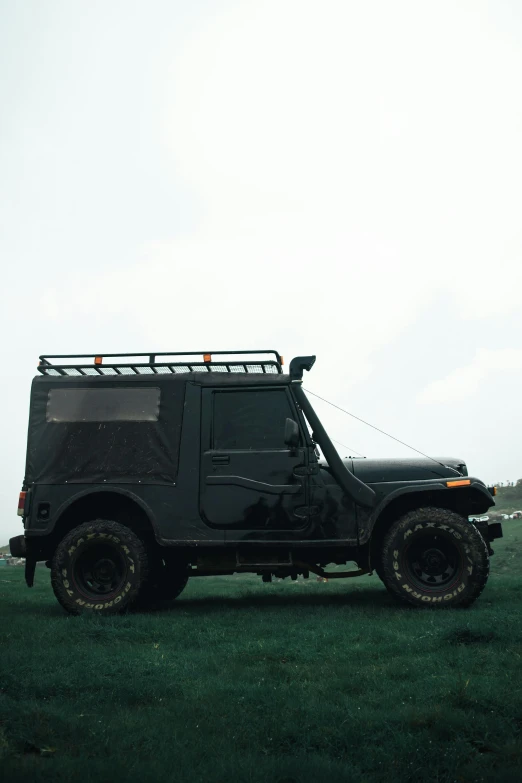 jeep vehicle parked on the side of grass