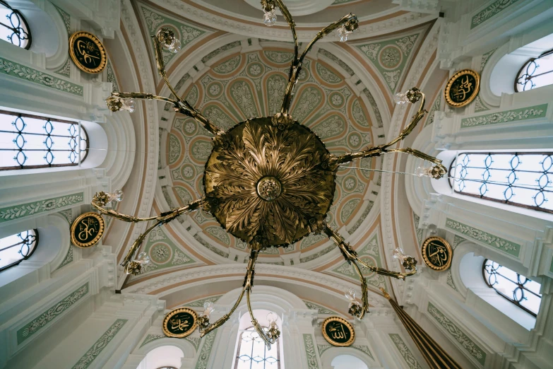 the view from below looking up at a domed ceiling