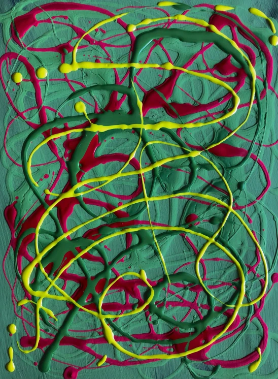 an abstract painting with green and yellow colors