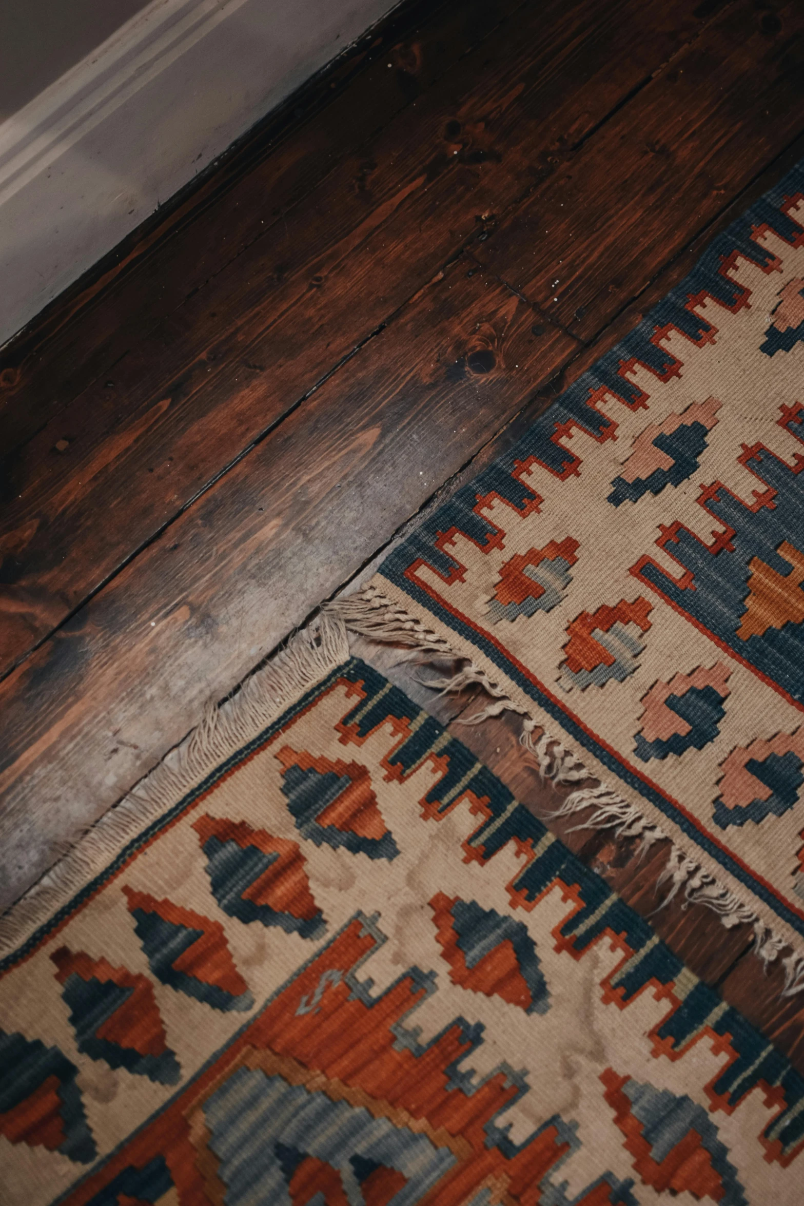 the view of an antique rug on the floor